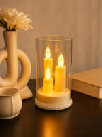 Flameless LED Candle Lamp with Glass Cover – Warm White Flickering Glow