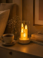 Flameless LED Candle Lamp with Glass Cover – Warm White Flickering Glow