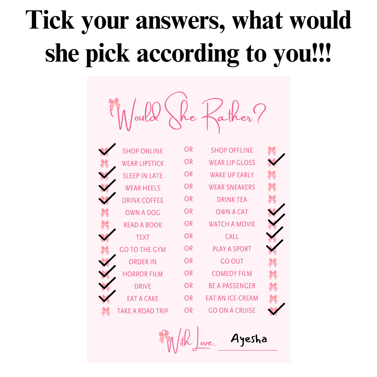 Would She Rather Cards (Bow Theme) - The Decor Cycle