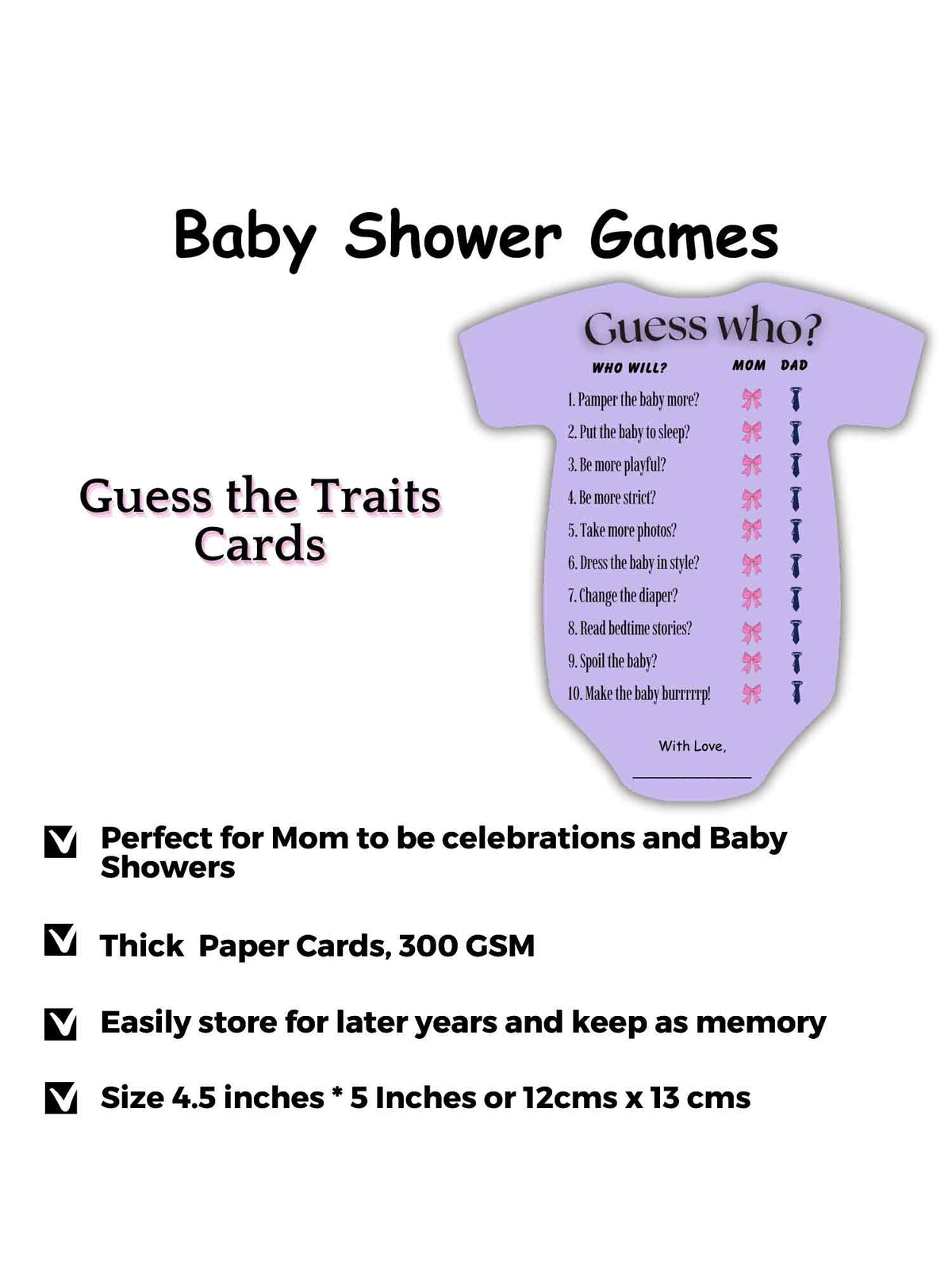 Guess Who Cards (Romper Shape)