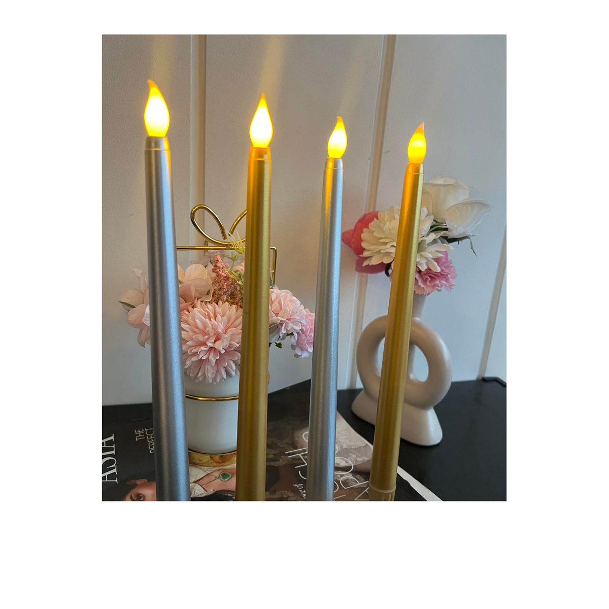 Silver and Gold Tapered Candles Combo