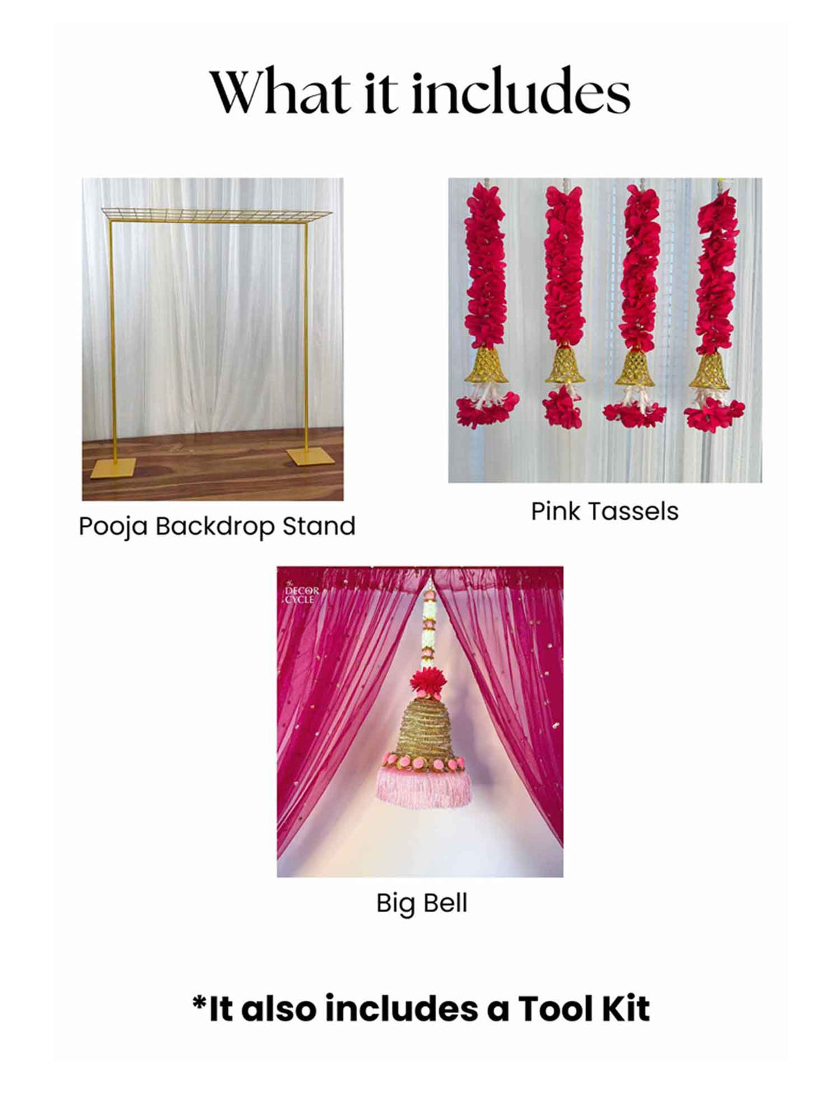 Pink Tassels and Bell Pooja Decor Set - The Decor Cycle