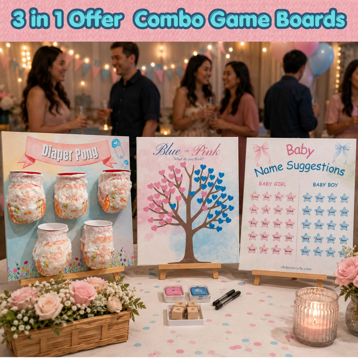 3 in 1 Combo Offer: Diaper Pong, Baby Name Suggestions and Pink or Blue Tree