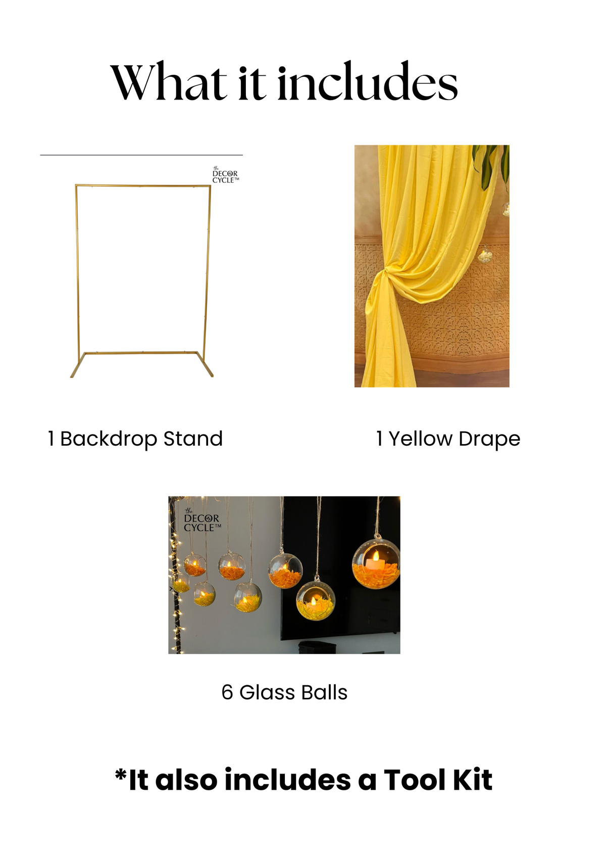 Butter Yellow Drape and Glass Balls Decor Set