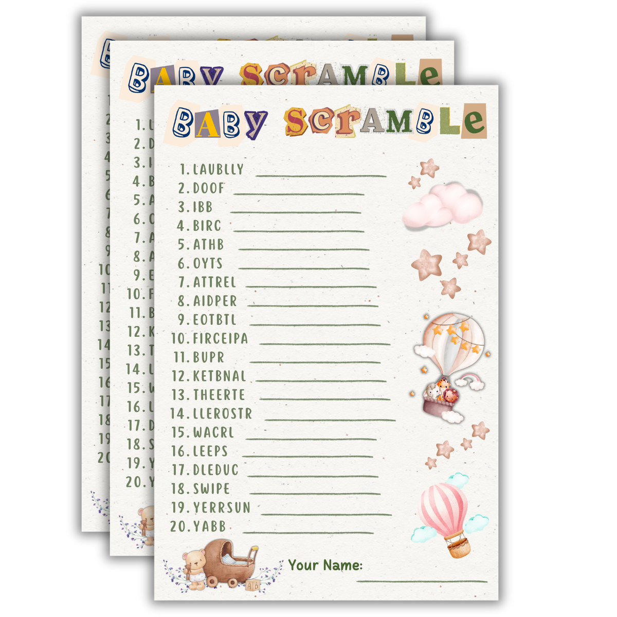 Baby Words Scramble - Boho Theme