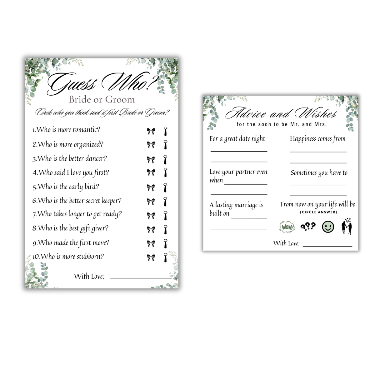 Guess the Mr. and Mrs. Traits and Advice and Wishes Cards Combo - The Decor Cycle