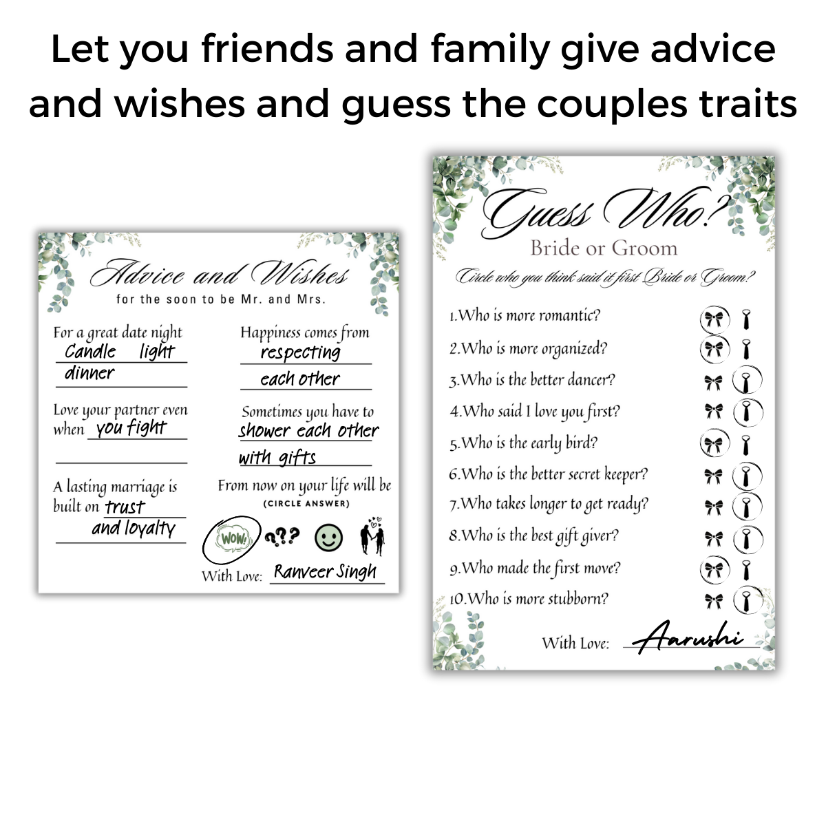 Guess the Mr. and Mrs. Traits and Advice and Wishes Cards Combo - The Decor Cycle