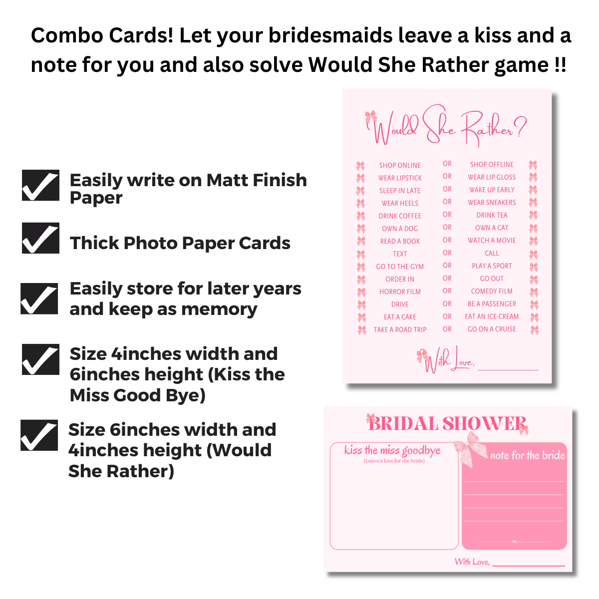 Bridal Shower Combo Cards (Bow Theme) - The Decor Cycle
