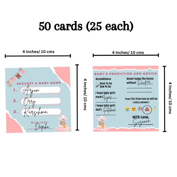 Baby Name Suggestions and Baby Advice And Prediction Cards, Blue and Pink Theme - The Decor Cycle