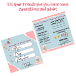 Baby Name Suggestions and Baby Advice And Prediction Cards, Blue and Pink Theme - The Decor Cycle
