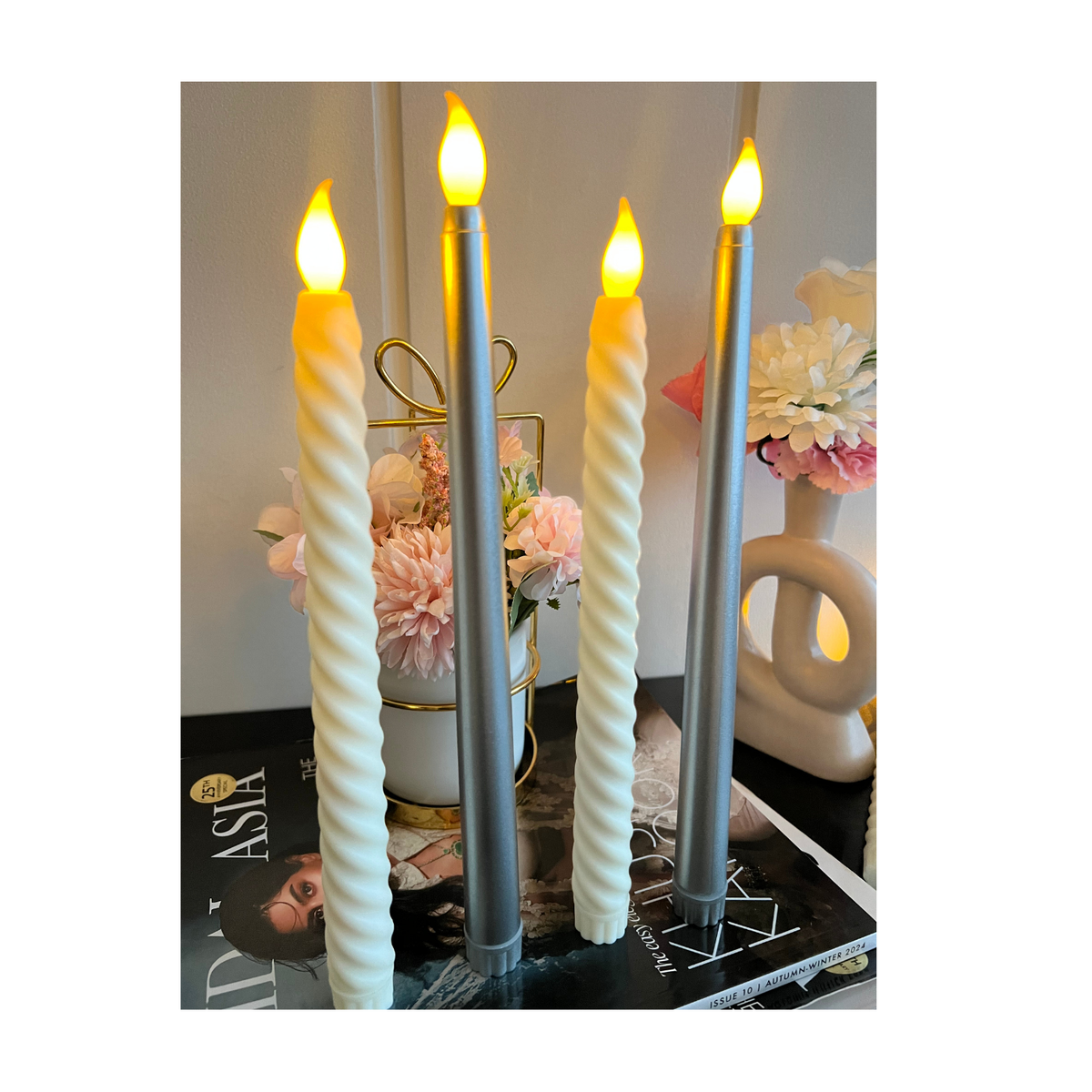 Silver and Spiral Candles Combo