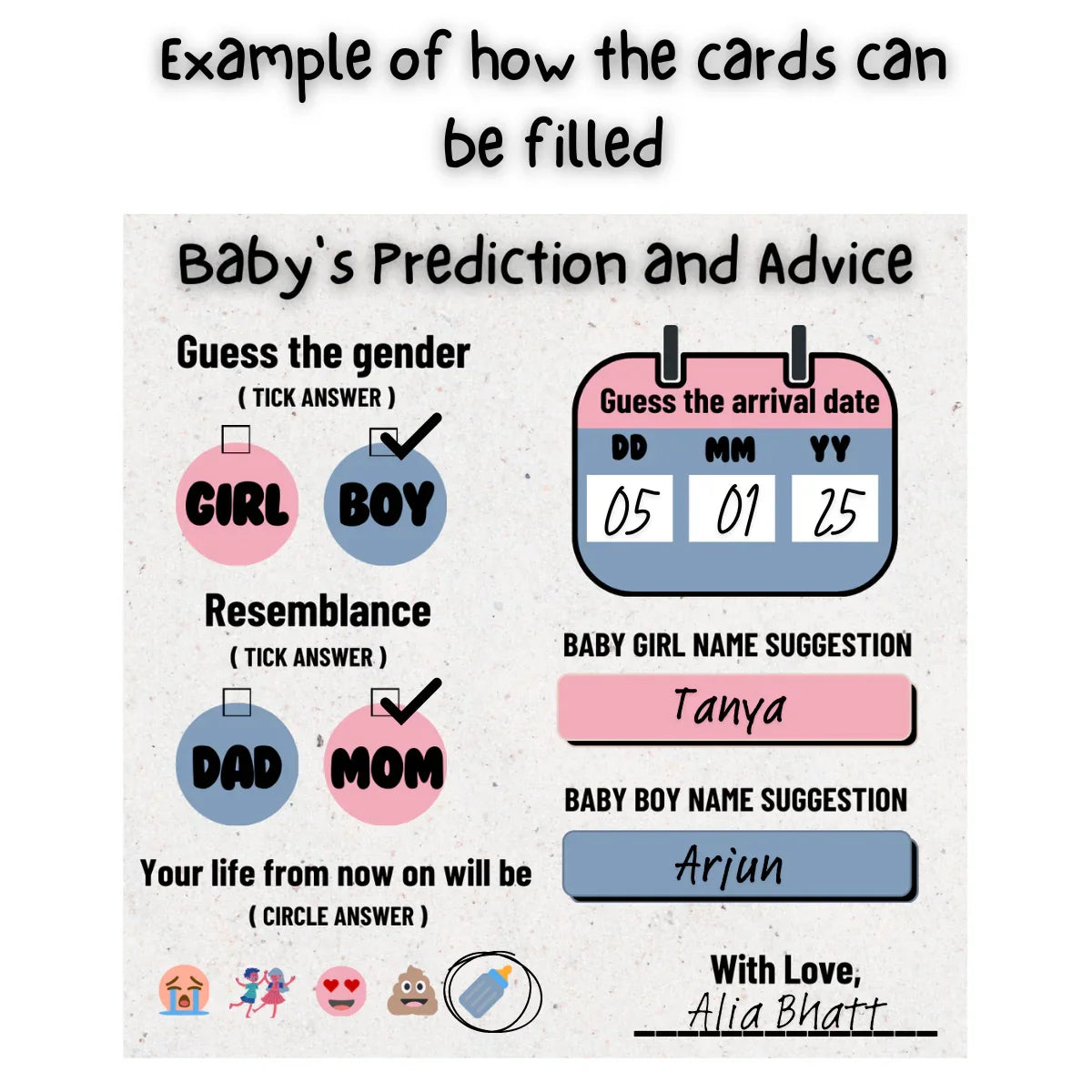 Baby Prediction, advice and Name Suggestion Cards - The Decor Cycle