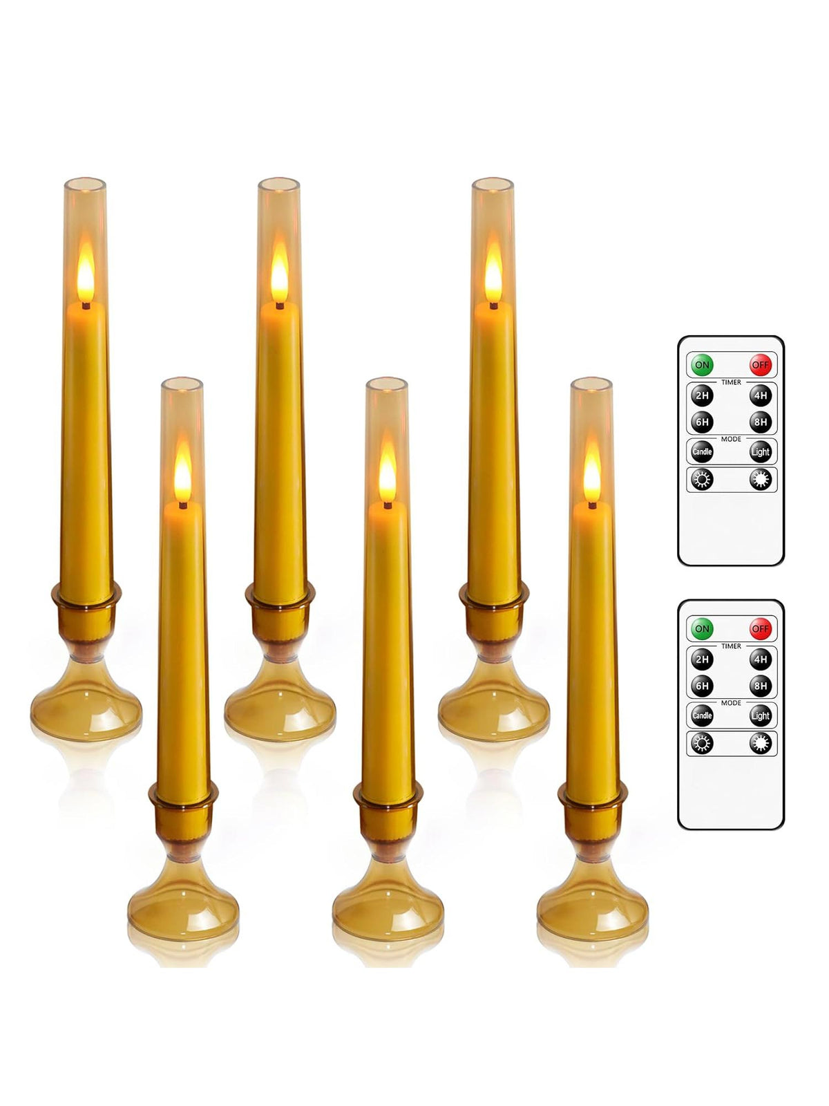 Flameless Gold Taper Candles with Remote & Timer – Battery LED Candles (Set of 6)