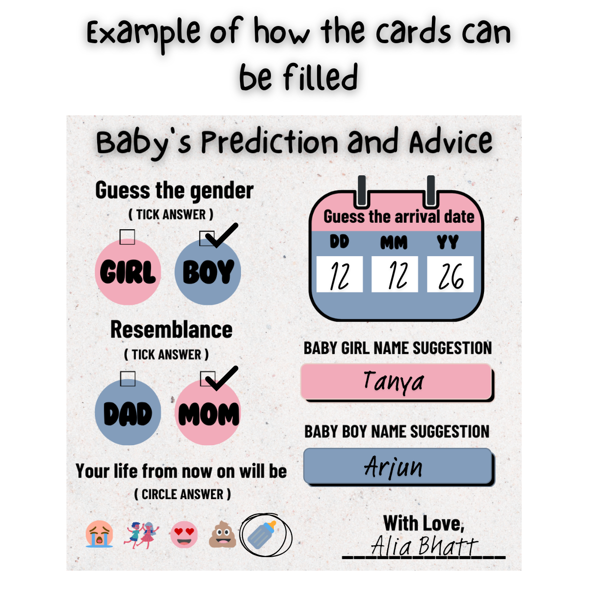 Baby Prediction, advice and Name Suggestion Cards