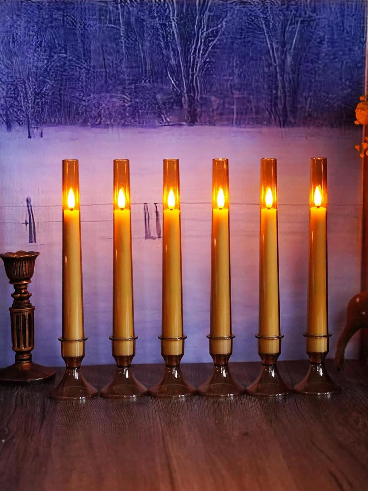 Flameless Gold Taper Candles with Remote & Timer – Battery LED Candles (Set of 6)