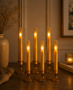 Flameless Gold Taper Candles with Remote & Timer – Battery LED Candles (Set of 6)
