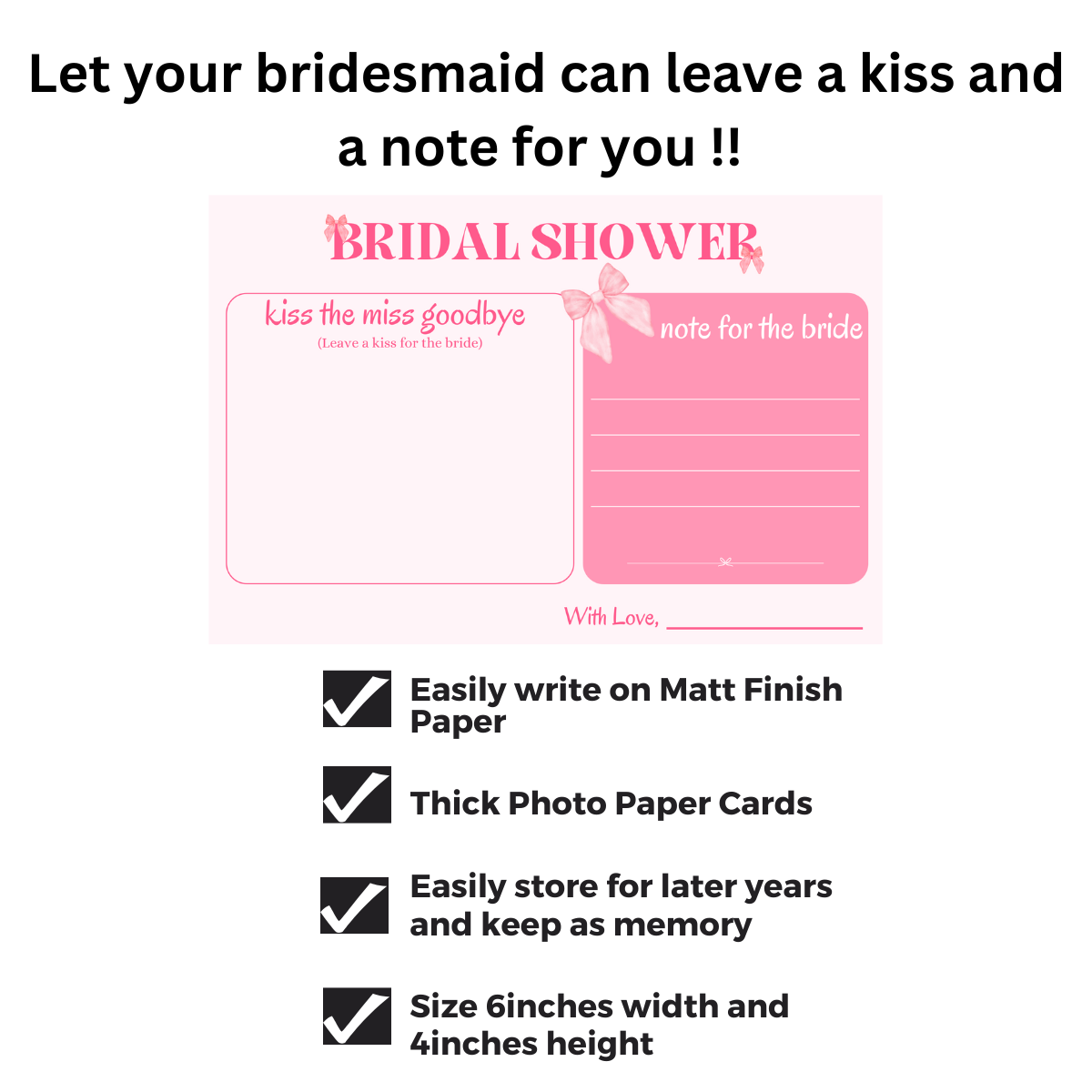 Kiss the Miss Goodbye Cards (Bow Theme)