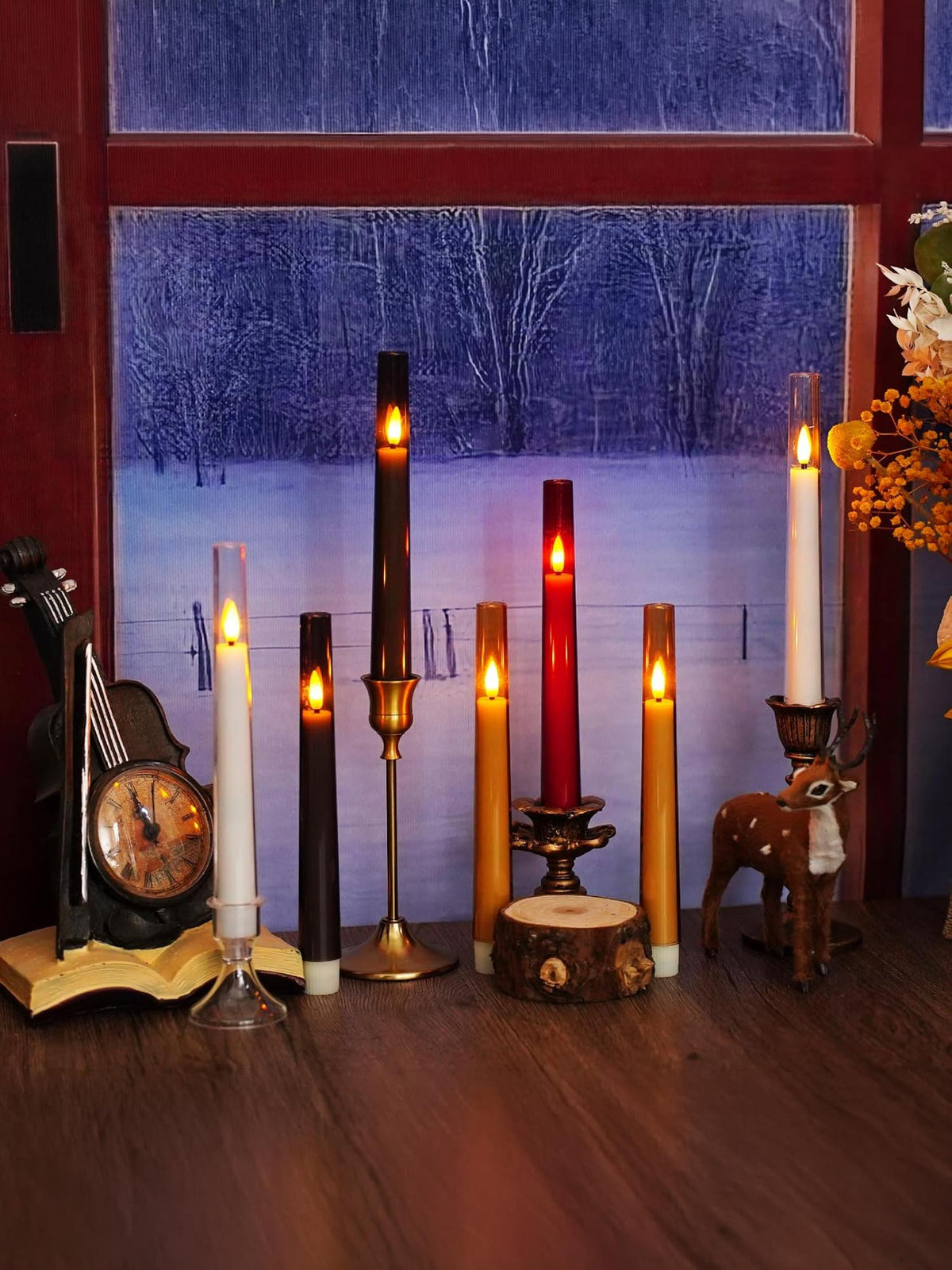 Flameless Gold Taper Candles with Remote & Timer – Battery LED Candles (Set of 6)