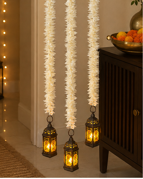 White Tassels with black lanterns