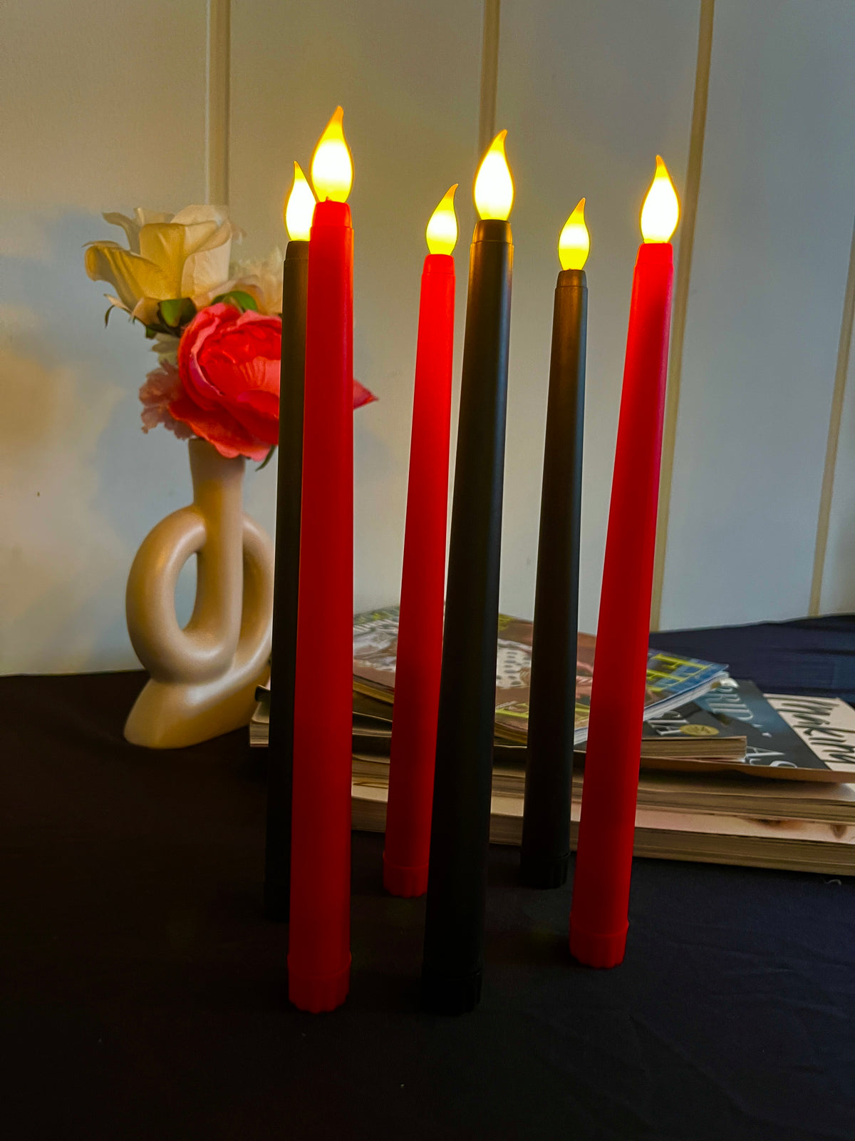 Tapered Candles Combo - Red and Black