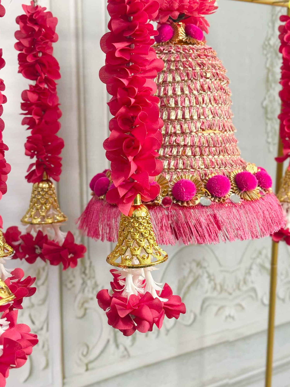 Pink Tassels and Bell Pooja Decor Set - The Decor Cycle