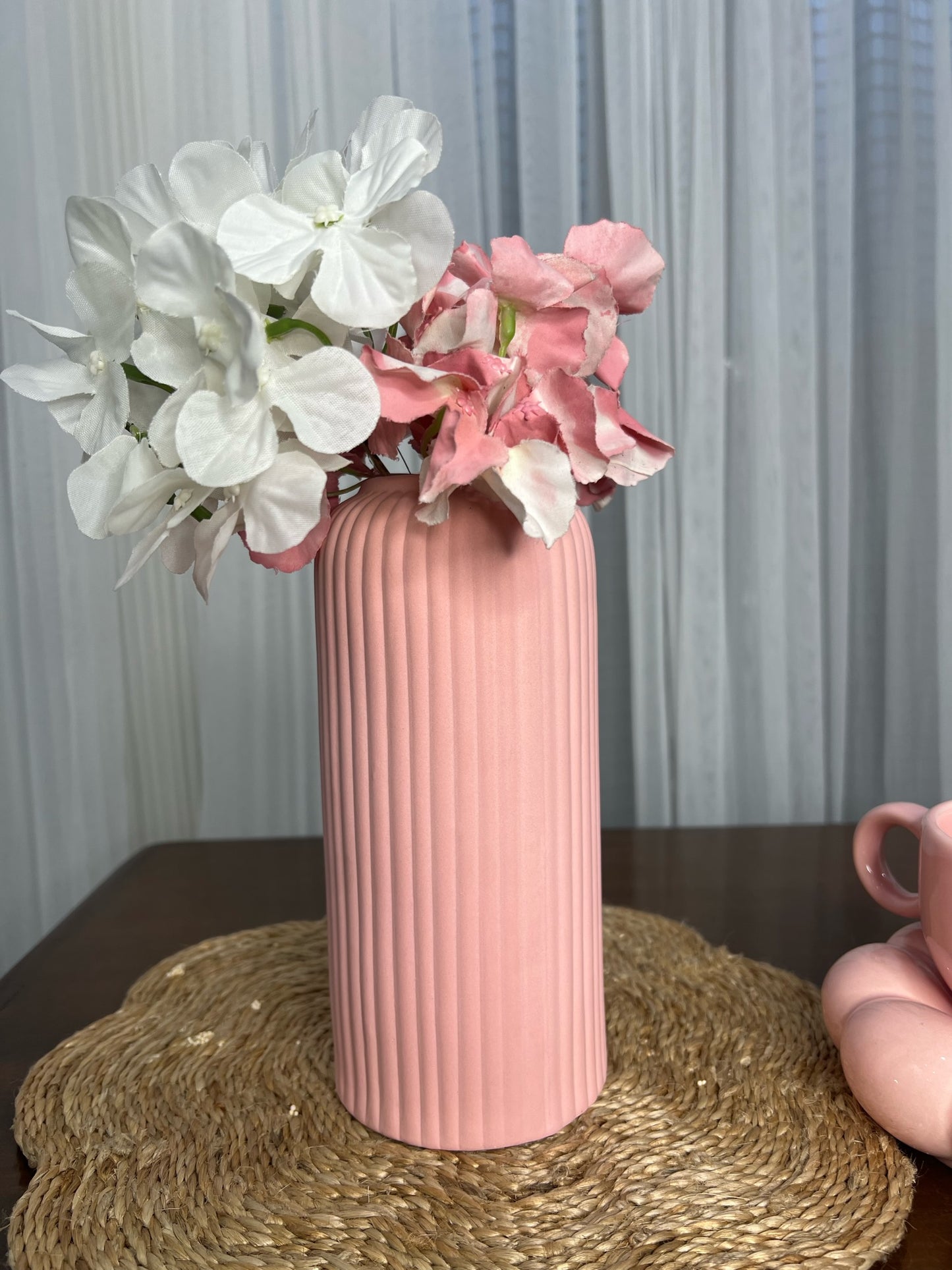 Ceramic Ribbed Vase Bottle Pink (Medium)