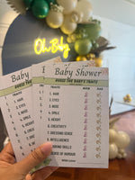 Safari Theme Baby Shower Guess the Traits Cards