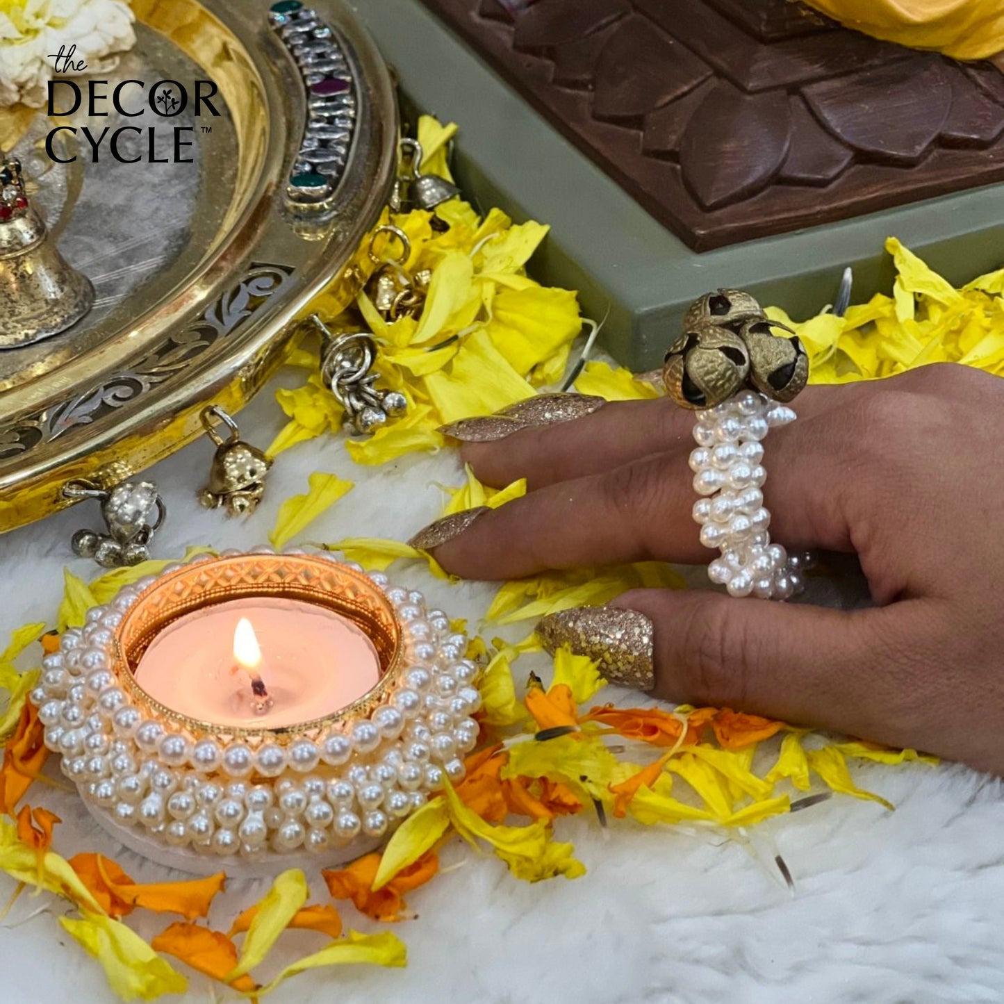 Dhun Ring & Pearl Diya Combo (set of 2 each) - The Decor Cycle