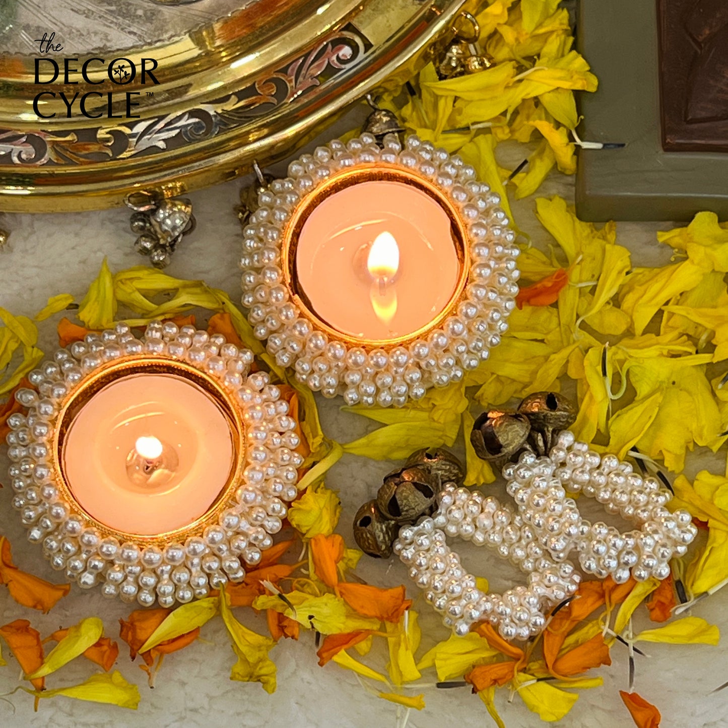 Dhun Ring & Pearl Diya Combo (set of 2 each) - The Decor Cycle