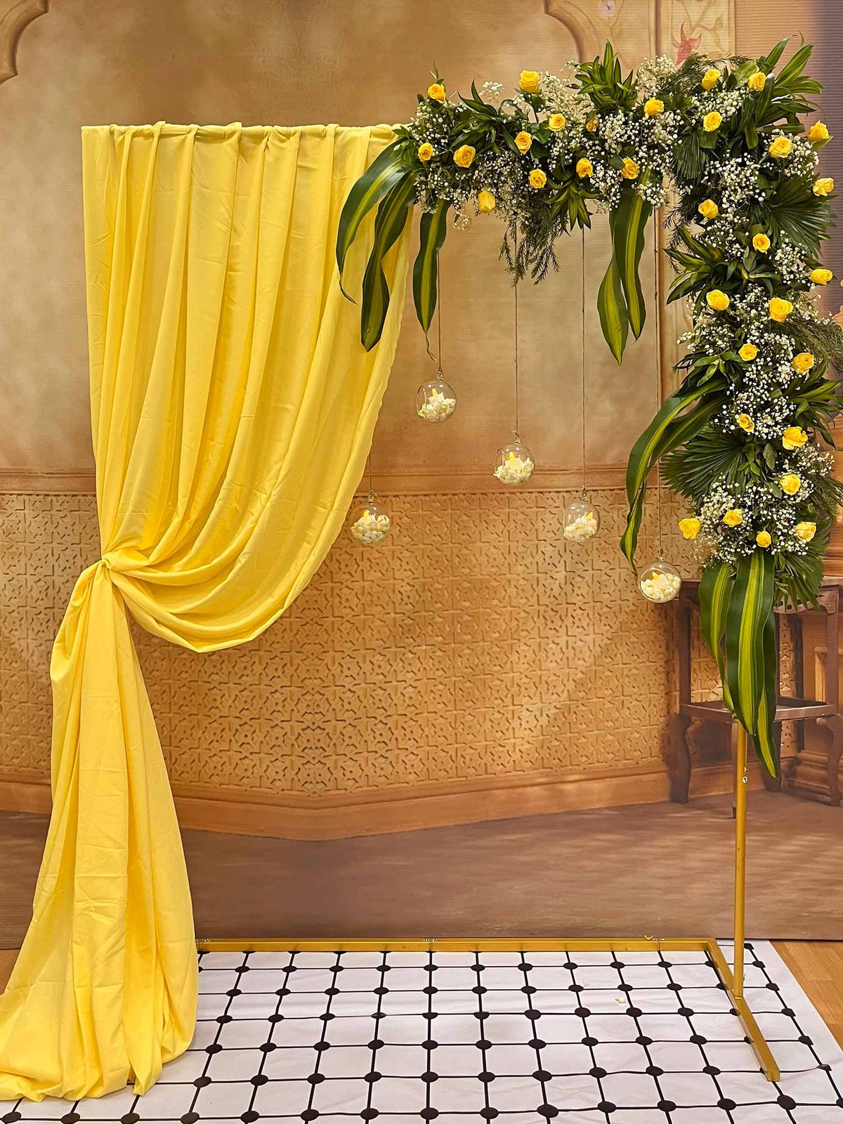 Butter Yellow Drape and Glass Balls Decor Set