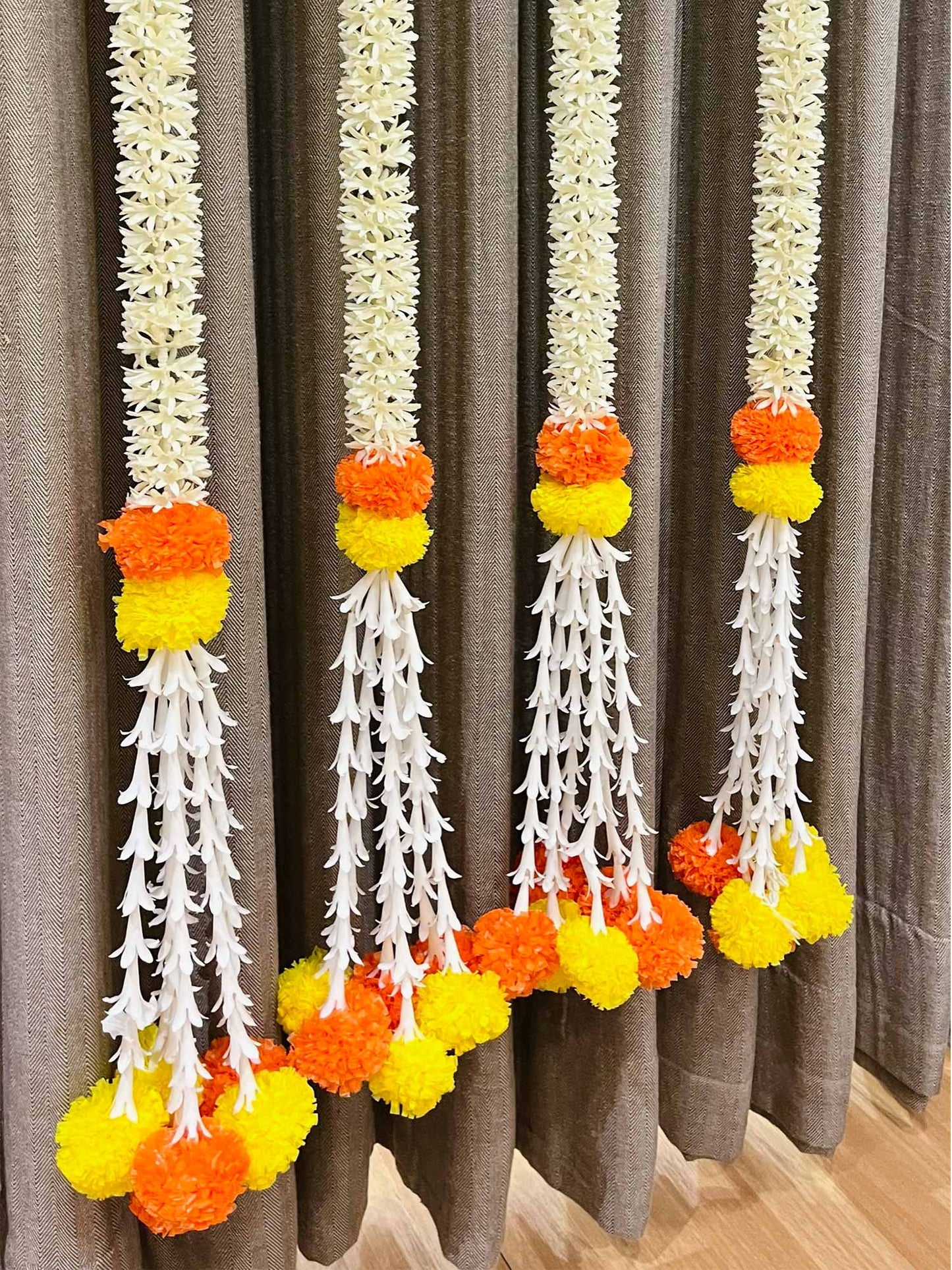 Jasmine and Marigold Garlands (yellow and orange) - The Decor Cycle