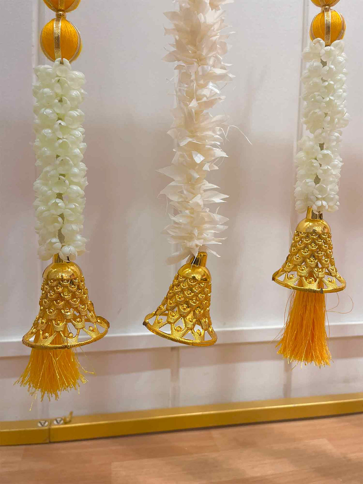 Yellow Mogra Garlands and White Bell Tassels Combo