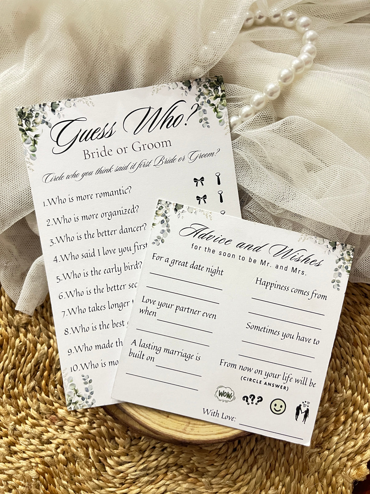 Guess the Mr. and Mrs. Traits and Advice and Wishes Cards Combo
