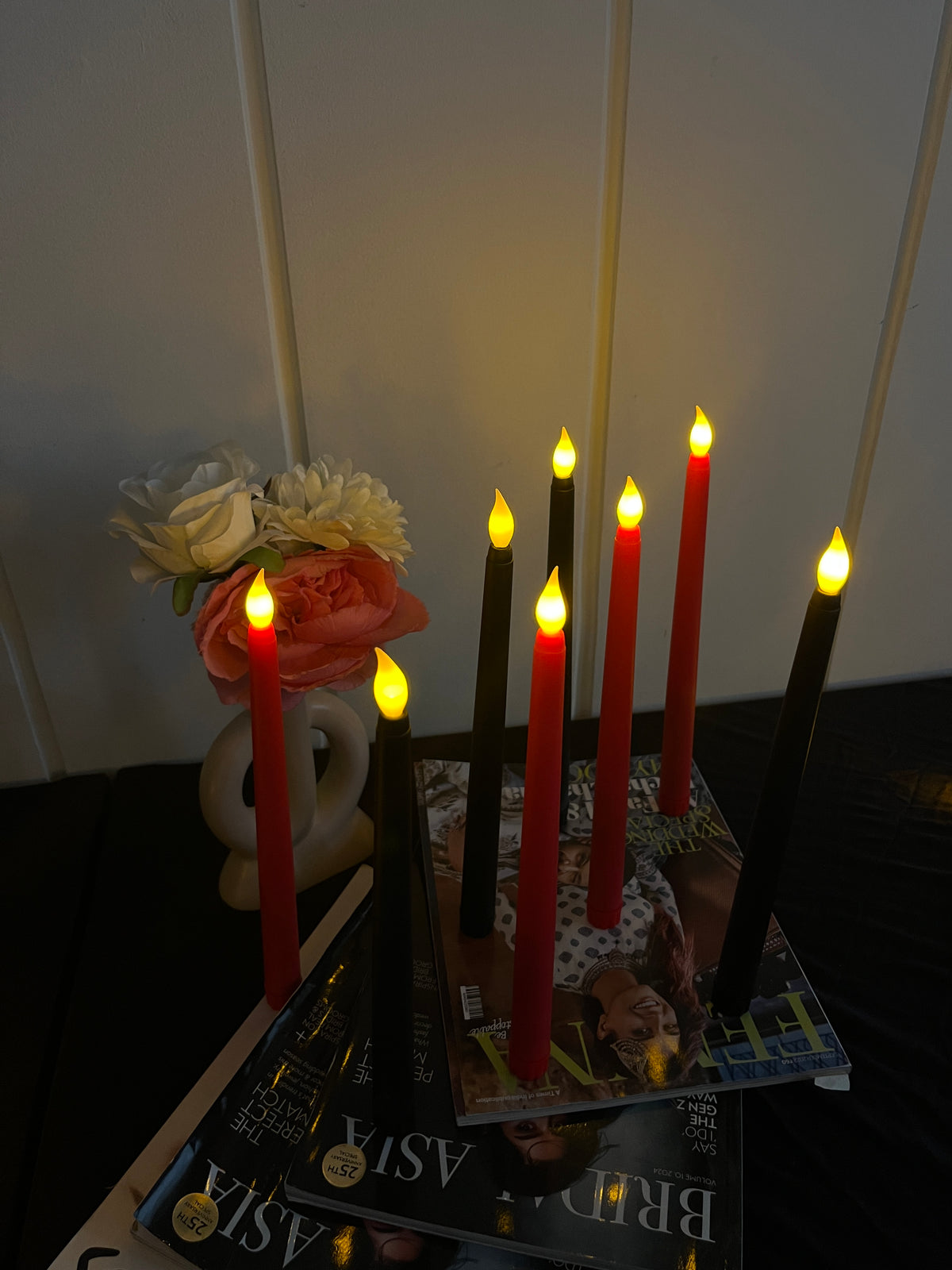 Tapered Candles Combo - Red and Black