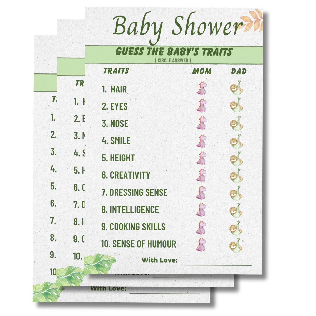 Safari Theme Baby Shower Guess the Traits Cards