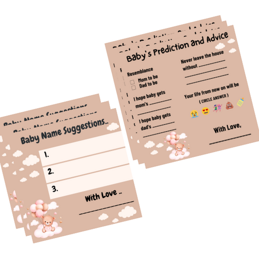 Baby Name Suggestion and Baby Advice And Prediction Cards, Teddy Bear Theme
