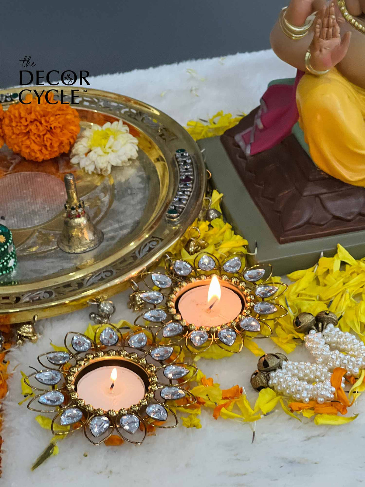 Dhun Ring & Crystal Diyas Combo (set of 2 each) - The Decor Cycle