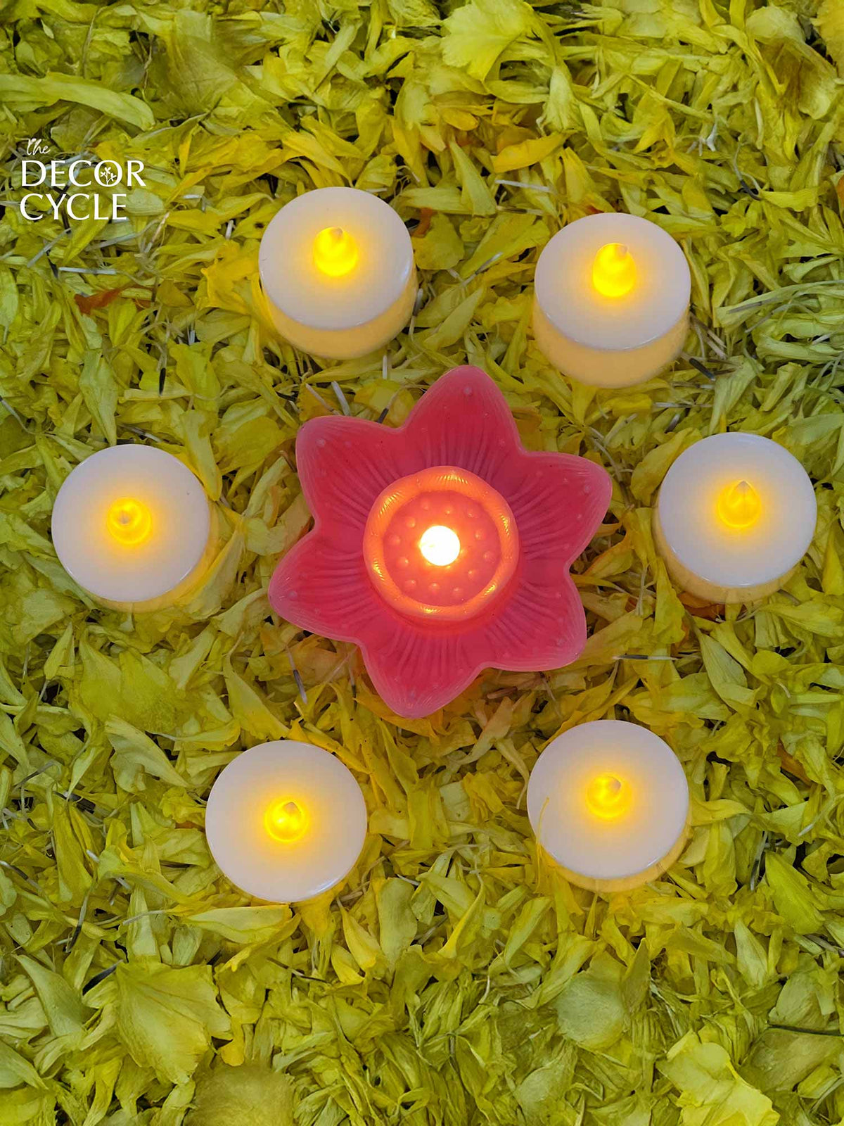 Lotus and Tea Light Rangoli Combo - The Decor Cycle