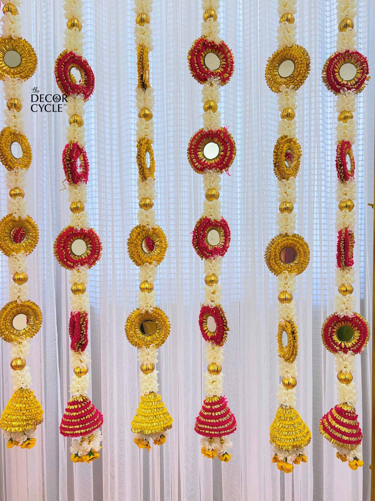 Yellow and Pink Cone Mirror Tassels Combo - The Decor Cycle