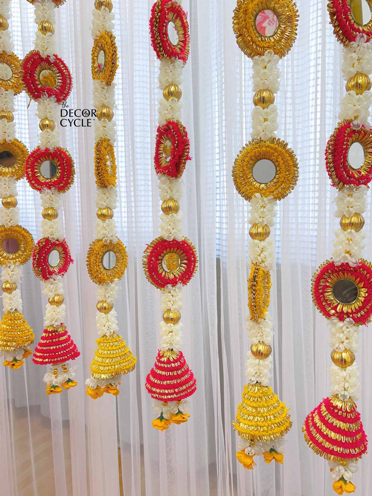 Yellow and Pink Cone Mirror Tassels Combo - The Decor Cycle