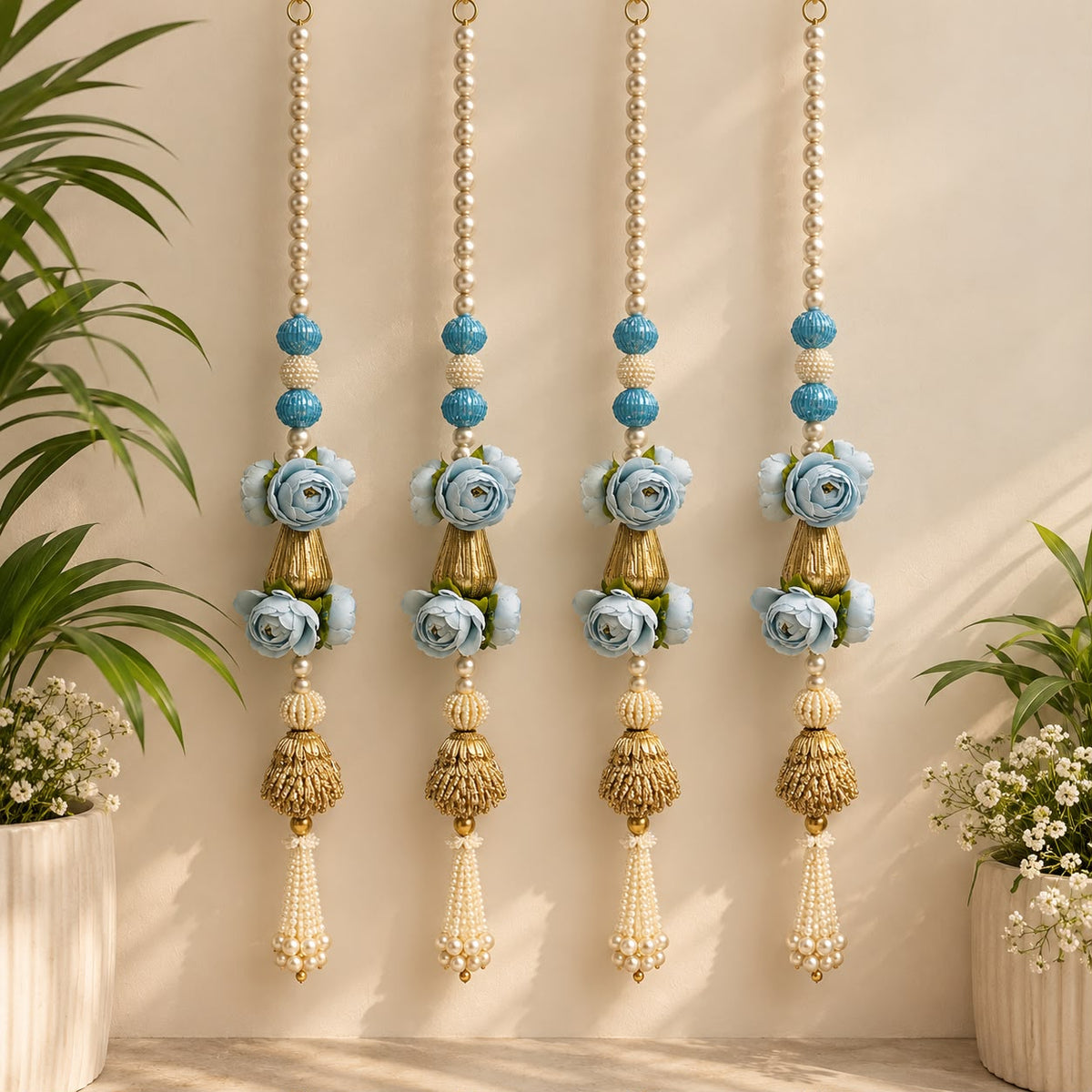 Sky Blue Rose & Pearl Hanging