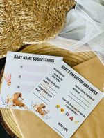 Baby Name Suggestion and Baby Advice And Prediction Cards, Teddy Bear Para Theme - The Decor Cycle