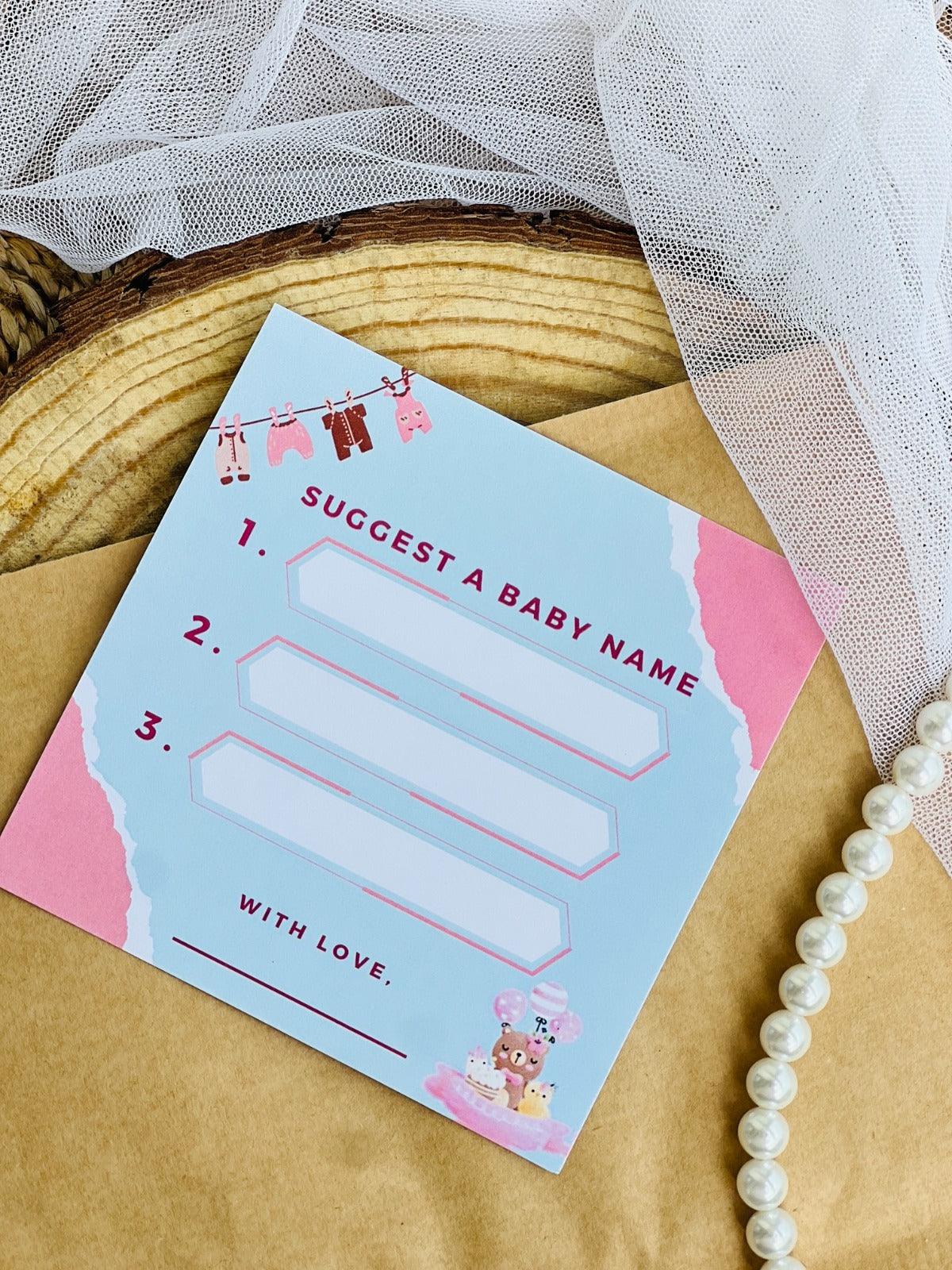 Baby Name Suggestion Game Set For Baby Shower - 1 Standing Sign (5x7") & 50 Cards, Gender Reveal Party Activity