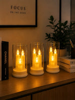 3 in 1 Flame LED Candle with Glass Cover