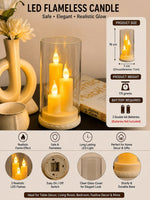 3 in 1 Flame LED Candle with Glass Cover