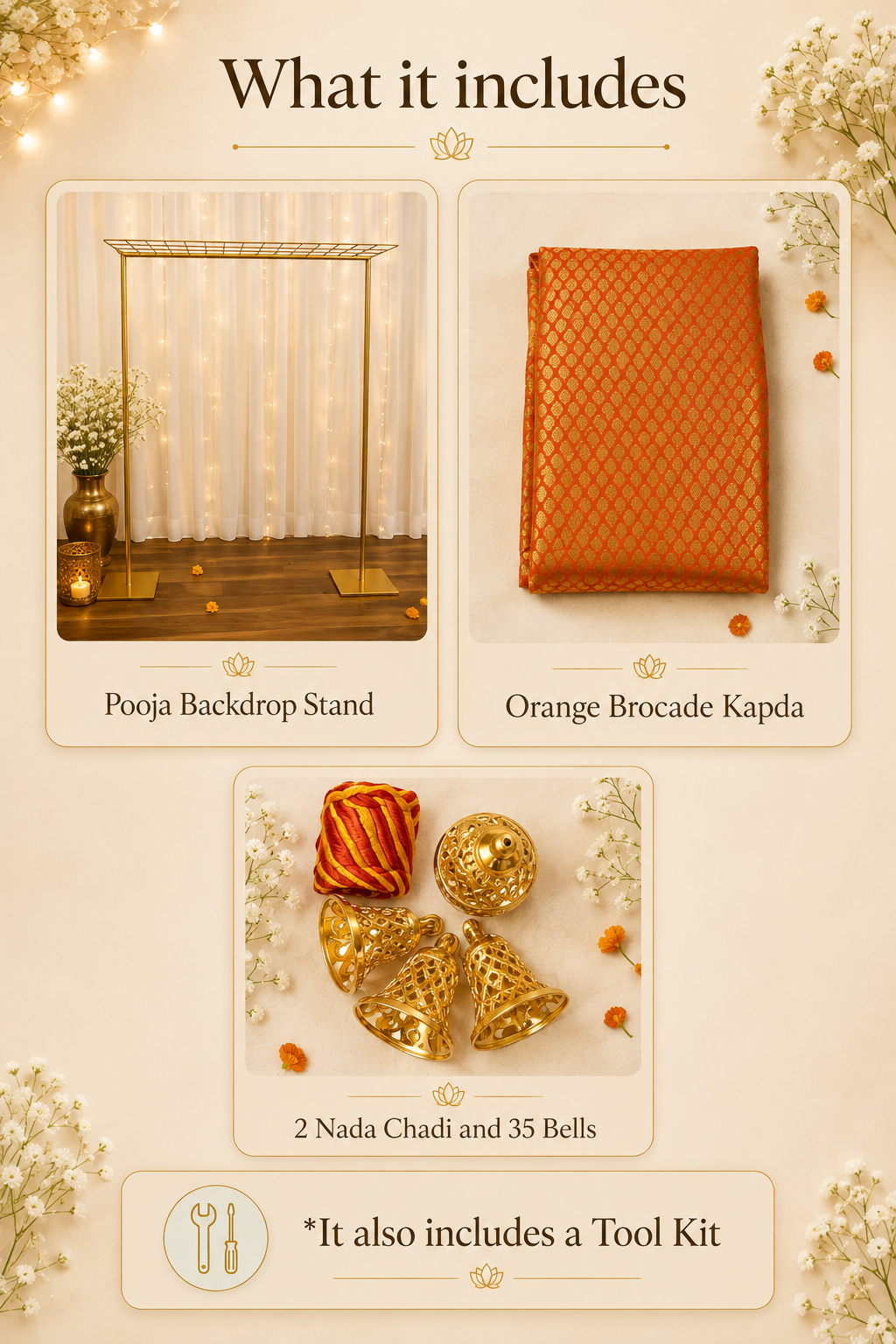 Orange Brocade Cloth With Bells Decor Kit