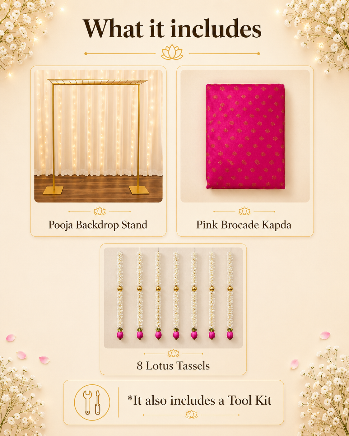 Pink Brocade Cloth With Lotus Tassels
