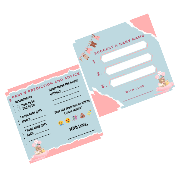 Baby Name Suggestions and Baby Advice And Prediction Cards, Blue and Pink Theme - The Decor Cycle