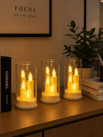 Flameless LED Candle Lamp with Glass Cover – Warm White Flickering Glow