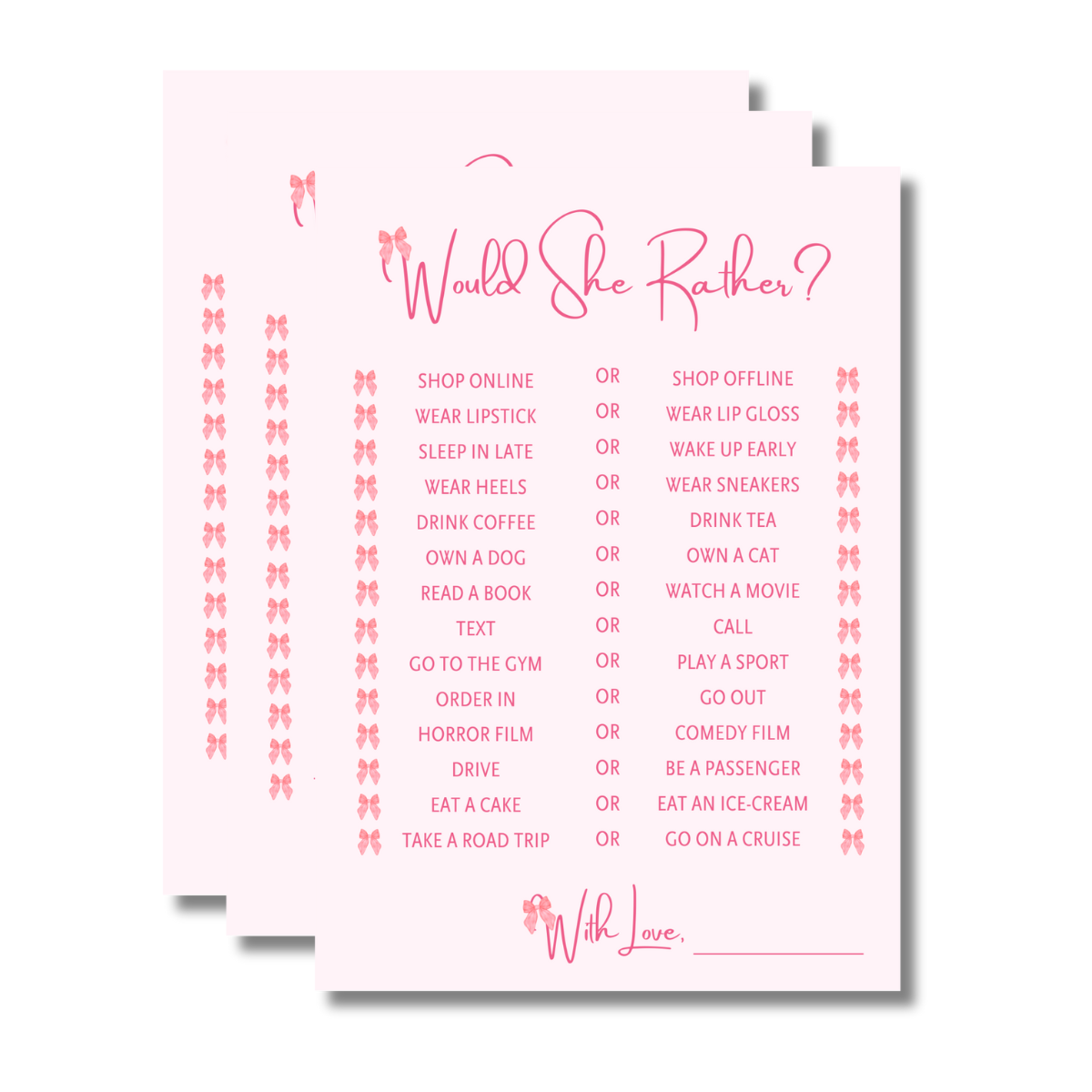 Would She Rather Cards (Bow Theme) - The Decor Cycle